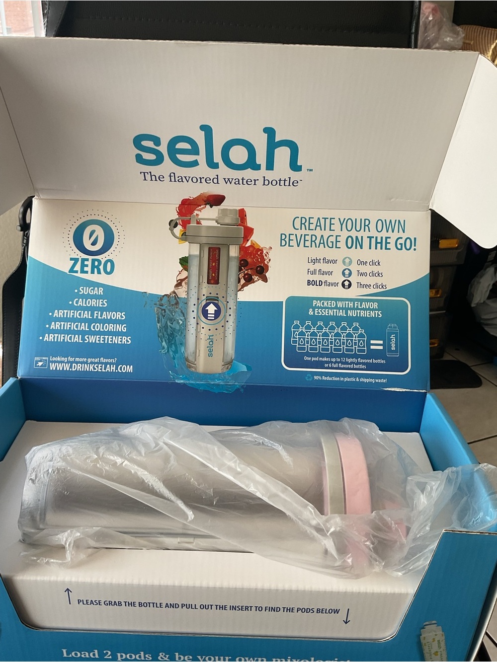 Selah Flavored Water Bottle - Silver with Pink Accent